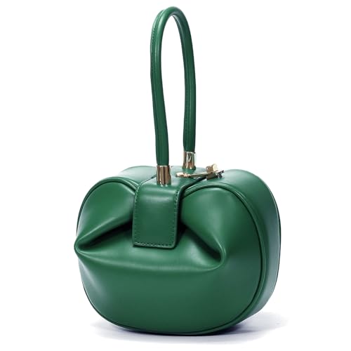 Karoukee Designer Einzigartige Handtasche für Frauen, Damen Echtleder Henkeltasche, Niedliche Kleine Schultertasche, Handtasche in Apfelform,Twist-Lock-Verschluss von Karoukee