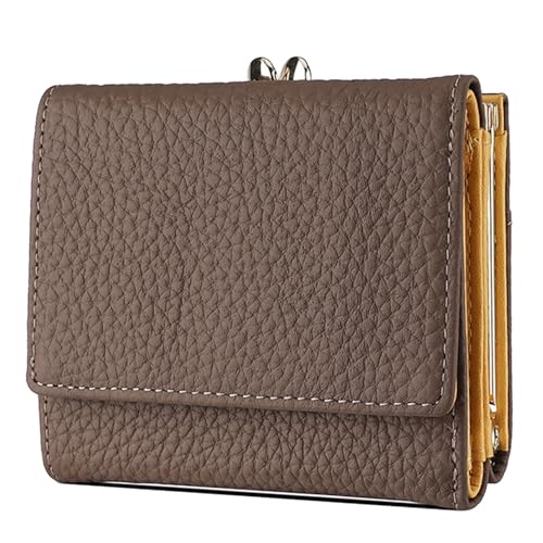 Karoukee Echtleder Mini Geldbörse für Damen | Dreifach faltbar | RFID-Schutz | 8 Kartenfächer & Münzfach mit Druckknopf | Kompakte Portemonnaie für Frauen - Kaffee von Karoukee