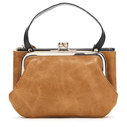 Karoukee Echtleder Münzbörse für Frauen, Vintage-Stil Geldbörse mit Top-Handle, Damen Portemonnaie mit 2 Separaten Fächern - Braun Karoukee Echtleder Münzbörse für Frauen, Vintage-Stil Geldbörse mit Top-Handle, Damen Portemonnaie mit 2 Separaten Fächern - Braun von Karoukee