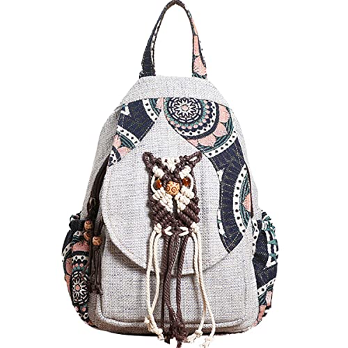 Karoukee Einzigartiger Handgefertigter Damen Mode Rucksack, Eleganter Leichter Damen Reiserucksack aus Baumwolle und Leinen, Wandelbare Mehrzweck Freizeit Sling Rucksäcke mit Großem Fassungsvermögen von Karoukee