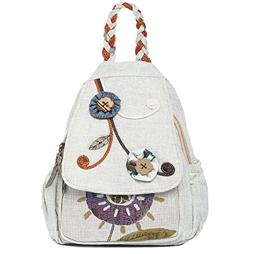 Karoukee Einzigartiger Handgefertigter Damen Mode Rucksack, Eleganter Leichter Damen Reiserucksack aus Baumwolle und Leinen, Wandelbare Mehrzweck Freizeit Sling Rucksäcke mit Großem Fassungsvermögen von Karoukee