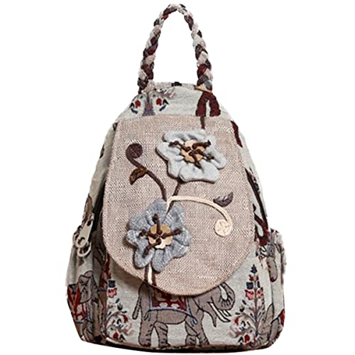 Karoukee Einzigartiger Handgefertigter Damen Mode Rucksack, Eleganter Leichter Damen Reiserucksack aus Baumwolle und Leinen, Wandelbare Mehrzweck Freizeit Sling Rucksäcke mit Großem Fassungsvermögen von Karoukee