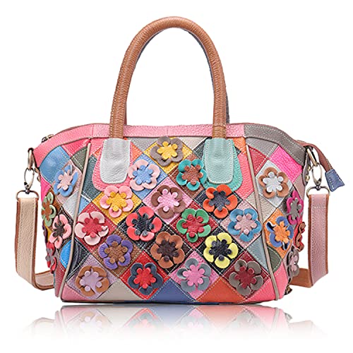 Karoukee Frauen Mode Henkeltasche mit Patchwork Design, Bunte Leder Umhängetasche für Damen, Große Mode Schultertasche, Handtasche mit Top Handle von Karoukee