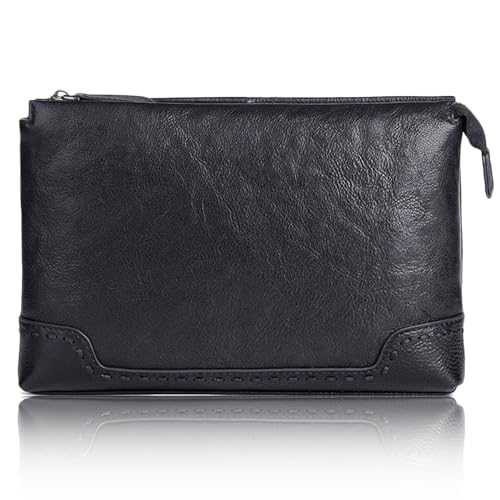 Karoukee Gehobenes Herren Clutch Tasche, Mehrzweck Große Geldbörse, Pflanzlich Gegerbte Leder Handgelenkstasche mit Abnehmbarem Handriemen, Business Handtasche für 9.7'' Tablet von Karoukee