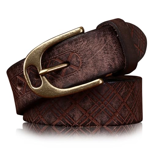 Karoukee Geprägtem Echter Leder Gürtel für Männer - Stilvolle Herren Gürtel mit Robustem Messingverschluss - Messing Buckle - Verpackt in einer Geschenkbox - Kaffee Karoukee Geprägtem Echter Leder Gürtel für Männer - Stilvolle Herren Gürtel mit Robustem Messingverschluss - Messing Buckle - Verpackt in einer Geschenkbox - Kaffee von Karoukee