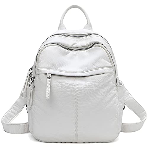 Karoukee Klassischer weißer Rucksack aus weichem Leder für Frauen, süßer und eleganter lässiger Tagesrucksack für Damen, leichter Tagesrucksack, Büchertasche mit mehreren Fächern, schlichtes Design von Karoukee