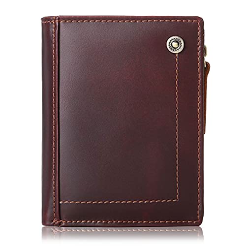 Karoukee Kleine Bifold Geldbörse aus Echtem Leder für Herren, Moderne RFID-Blockierung Kreditkartenetui, Modische Brieftasche mit Ausweisfenster und Münzfach von Karoukee