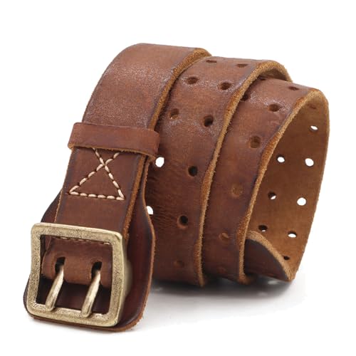 Karoukee Langlebig Echtes Leder Herrengürtel, Vintage Ledergürtel mit Robuster Schwerlast-Schnalle, Lässiger Zweireiher Gürtel Verpackt in Geschenkbox, 3.8 CM Breit von Karoukee