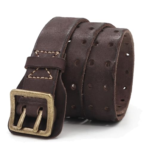Karoukee Langlebig Echtes Leder Herrengürtel, Vintage Ledergürtel mit Robuster Schwerlast-Schnalle, Lässiger Zweireiher Gürtel Verpackt in Geschenkbox, 3.8 CM Breit von Karoukee