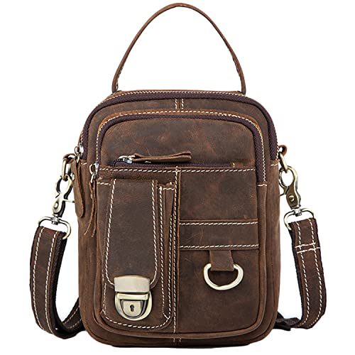 Karoukee Multi-Pocket Schultertasche für Herren, Top Buffalo Leder Herrentasche, Kleine Messenger Tasche, Vintage Umhängetasche Handtasche, Convertible Tactical Taille Gürtel Tasche von Karoukee