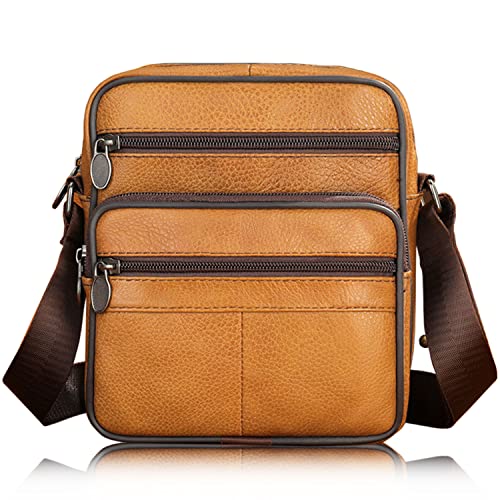 Karoukee Narben Leder Umhängetasche Herren, Kleine Handy Schultertasche Herrentasche Casual Messenger Bag mit Verstellbarem Riemen für Business, Arbeit, Freizeit von Karoukee