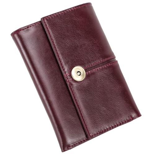Karoukee Stilvolle Echtleder Portemonnaie für Frauen, Kleine Trifold Geldbörse mit 10 Kartenfächern & Münzfach, Luxuriöse RFID-Blockierung Damen Kartenhalter(Rotwein) von Karoukee