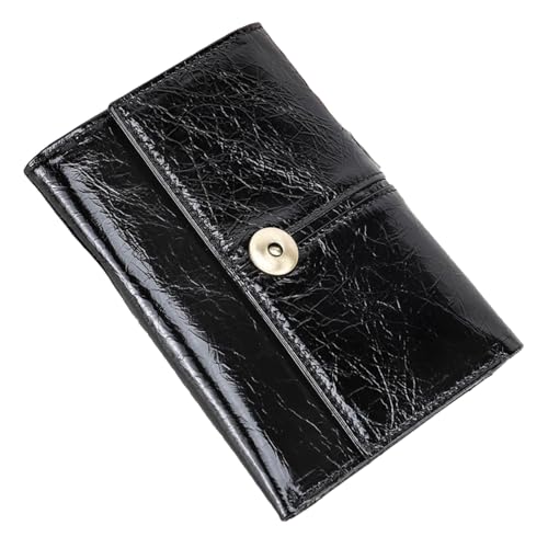 Karoukee Stilvolle Echtleder Portemonnaie für Frauen, Kleine Trifold Geldbörse mit 10 Kartenfächern & Münzfach, Luxuriöse RFID-Blockierung Damen Kartenhalter(Schwarz) von Karoukee