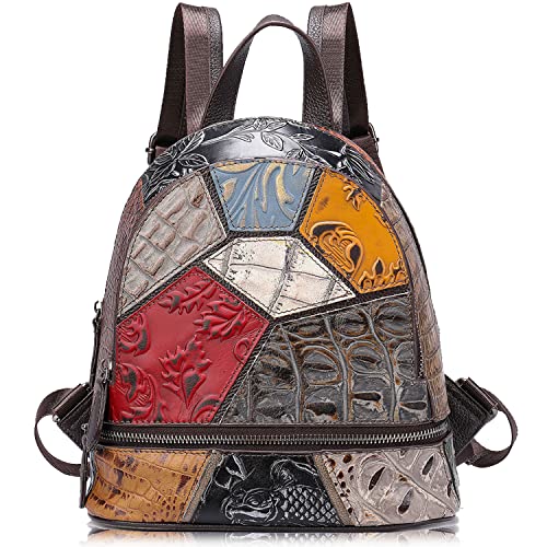 Karoukee Stilvolle Patchwork Mode Rucksack Handtasche für Frauen, Zufällige Bunte Handgemacht Echt Leder Rucksäcke, Exklusiver einzigartiger kleiner Damen mit Diebstahlschutztasche, S von Karoukee