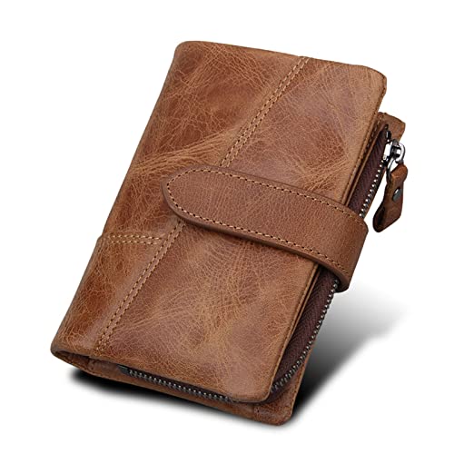 Kleine Bifold-Brieftasche aus echtem Rindsleder für Herren, Klassische Vintage-Geldbörse mit RFID-Blockierung, Geldbörse mit Mehreren Fächern, abnehmbarem Kartenhalter und Münzfach von Karoukee