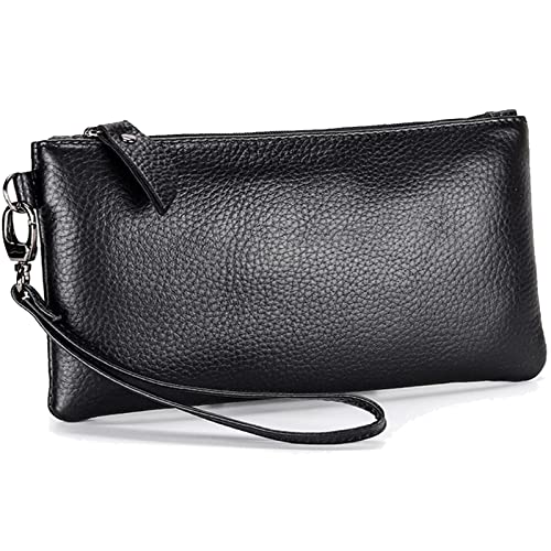 Minimalistische Damen-Geldbörse aus echtem Rindsleder, Klassische lässige Handy-Clutch-Tasche, einfache und vielseitige Handtasche mit Abnehmbarer Handschlaufe und Mehreren Fächern von Karoukee