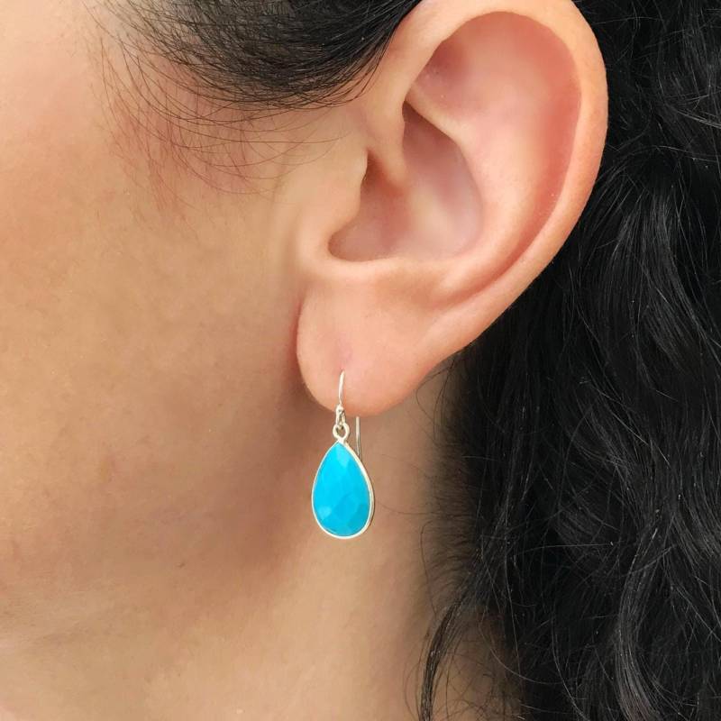 Echter Türkis Ohrringe Sterling Silber Ohrhänger Kleine Tropfen von KarousosJewelry