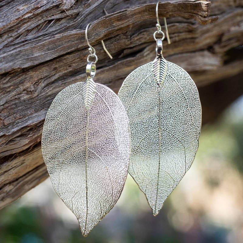 Magnolie Echte Blatt Ohrringe Baumeln Sterling Silber Boho Brautschmuck von KarousosJewelry