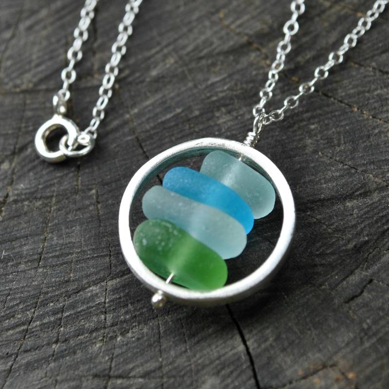 Echte Seeglas Schmuck Sterling Silber Kreis Strand Anhänger Halskette von KarousosJewelry