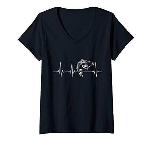 Damen Karpfen Herzschlag Puls T-Shirt mit V-Ausschnitt Damen Karpfen Herzschlag Puls T-Shirt mit V-Ausschnitt von Karpfen Angeln Geschenke