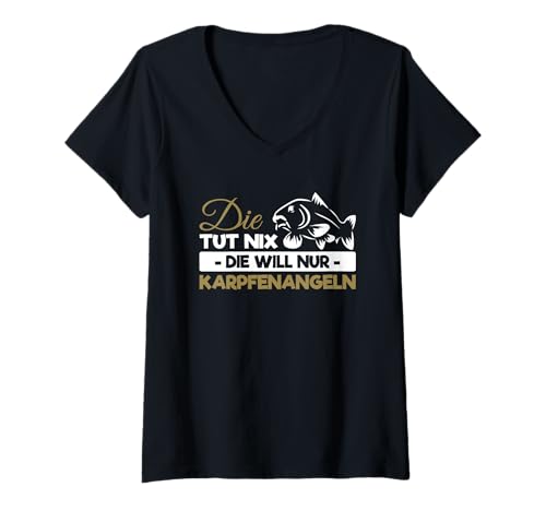 Damen Die Tut Nix Die Will Nur Karpfenangeln Karpfenzubehör Angeln T-Shirt mit V-Ausschnitt Damen Die Tut Nix Die Will Nur Karpfenangeln Karpfenzubehör Angeln T-Shirt mit V-Ausschnitt von Karpfenzubehör fürs Angeln & Karpfenangeln Zubehör