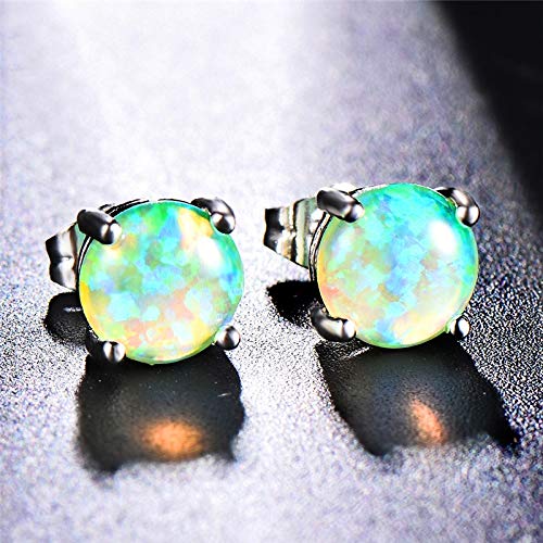 AdronQ Ohrringe Ohrstecker Ohrhänger Grüne Feuer-Opal-Ohrringe 925 Silbergefüllte Runde Ohrringe Weibliche Geburtsstein-Hochzeitsohrringe von Karriter