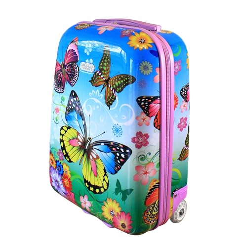 Kinderkoffer Reisekoffer Trolley Hartschalen Koffer Handgepäck Mädchen LED Skater Rollen Schmetterling Butterfly 819 von KARRY