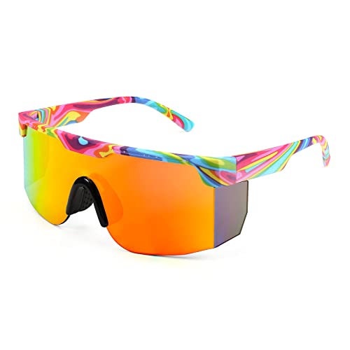 Karsaer 80er 90er Jahre Retro Semi Rimless Sonnenbrillen Neon Visier Shades Regenbogen Sonnenbrillen für Männer Frauen von Karsaer