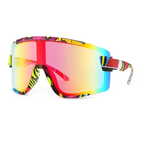 Karsaer Big Shield Wrap Around Sonnenbrille Rave für Männer Frauen Neon Sonnenblende Gläser Radfahren Ski Shades 80er Jahre von Karsaer