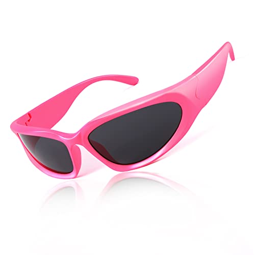 Karsaer Futuristisch Sonnenbrillen,Fahrradbrille für damen herren,Radsportbrillen Sportbrille UV400,Schmale Wrap Gläser Spiegel，Wandern Laufen Golfen Fischen K7805 von Karsaer