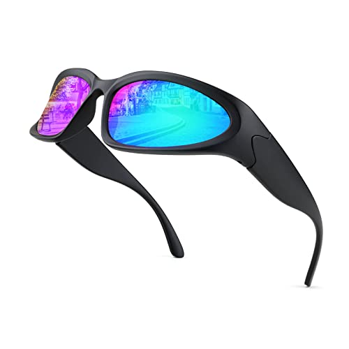 Karsaer Futuristisch Sonnenbrillen,Fahrradbrille für damen herren,Radsportbrillen Sportbrille UV400,Schmale Wrap Gläser Spiegel，Wandern Laufen Golfen Fischen K7805 von Karsaer