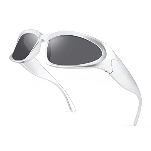 Karsaer Futuristisch Sonnenbrillen,Fahrradbrille für damen herren,Radsportbrillen Sportbrille UV400,Schmale Wrap Gläser Spiegel，Wandern Laufen Golfen Fischen K7805 von Karsaer