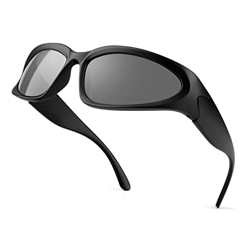 Karsaer Futuristisch Sonnenbrillen,Fahrradbrille für damen herren,Radsportbrillen Sportbrille UV400,Schmale Wrap Gläser Spiegel，Wandern Laufen Golfen Fischen K7805 von Karsaer