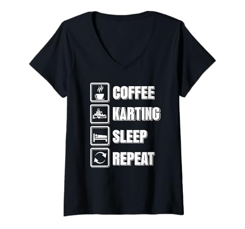 Damen Kaffee Karting Pause Auftanken Lustiger Rennsport T-Shirt mit V-Ausschnitt von Kart Fans und Rennsport Begeisterte