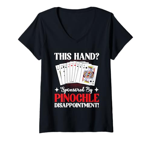 Damen This Hand Sponsored by Pinochle Disappointment T-Shirt mit V-Ausschnitt von Karten Turnier Design Binokel