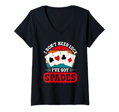 Damen Retro Spades Spruch - I Don't Need Luck I've Got Spades T-Shirt mit V-Ausschnitt Damen Retro Spades Spruch - I Don't Need Luck I've Got Spades T-Shirt mit V-Ausschnitt von Karten Turnier Design Für Spades Spieler