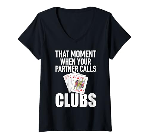 Damen Euchre Kartenspieler Gruppe Partner Ruft Clubs T-Shirt mit V-Ausschnitt Damen Euchre Kartenspieler Gruppe Partner Ruft Clubs T-Shirt mit V-Ausschnitt von Karten Turnier Design