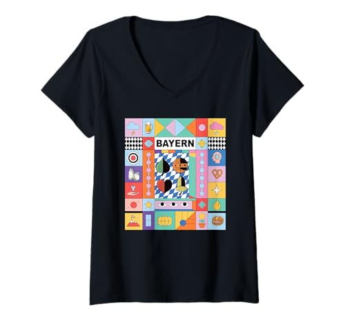 Damen Bayrisch Retro Berge Bayerisch Streetwear Herren Damen T-Shirt mit V-Ausschnitt Damen Bayrisch Retro Berge Bayerisch Streetwear Herren Damen T-Shirt mit V-Ausschnitt von Karten Watten Tracht Trendsetter Party Berg Fun