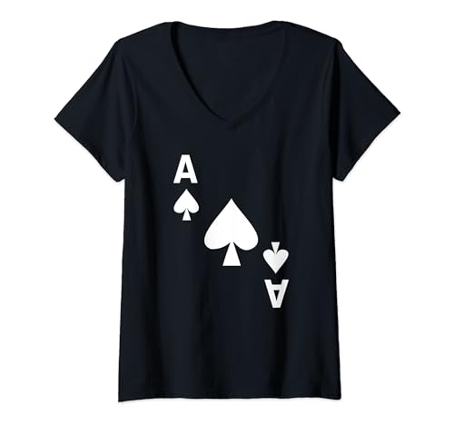 Damen Kartenspiel Karte Pik Aß Karten Poker Fasching Karneval T-Shirt mit V-Ausschnitt Damen Kartenspiel Karte Pik Aß Karten Poker Fasching Karneval T-Shirt mit V-Ausschnitt von Kartenspiel und Poker Kostüme