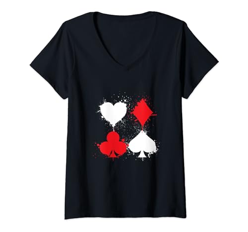 Damen Kartenfarbe Kreuz Pik Herz Karo Treff Kartenspiel Geschenk T-Shirt mit V-Ausschnitt Damen Kartenfarbe Kreuz Pik Herz Karo Treff Kartenspiel Geschenk T-Shirt mit V-Ausschnitt von Kartenspieler Würfel Poker Spielkarten Geschenke