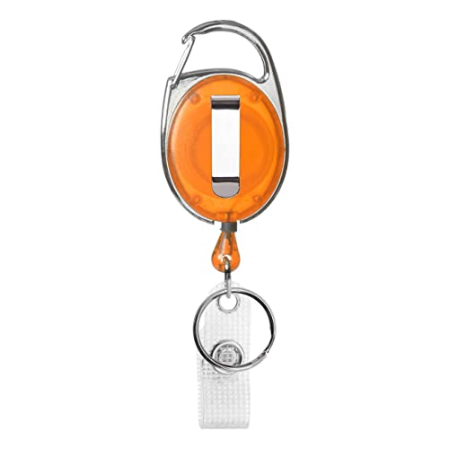 Karteo Ausweishalter Jojo ausziehbar orange [1 Stück] Ausweis Jojo mit Karabinerhaken und Gürtelclip und Vinylschlaufe als Ausweishalter für Kartenhüllen Ausweishüllen von Karteo