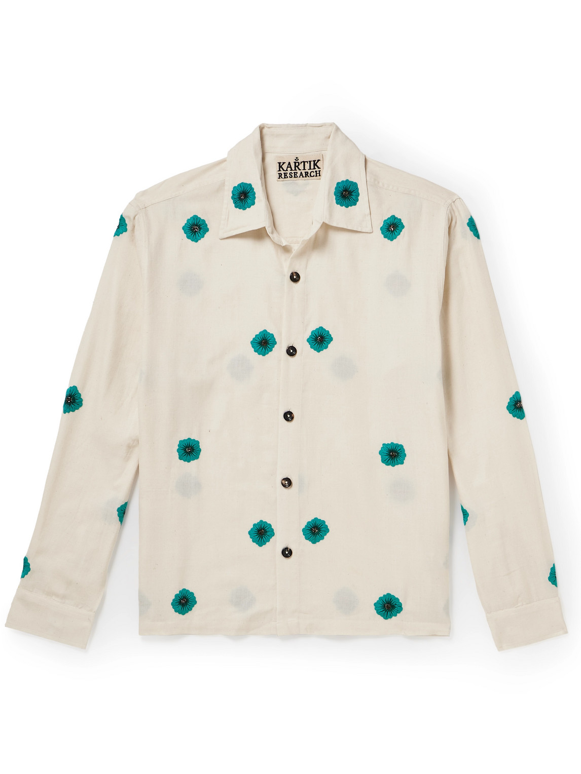 Kartik Research - Camp-Collar Embellished Embroidered Cotton-Jacquard Shirt - Men - Neutrals - S von Kartik Research