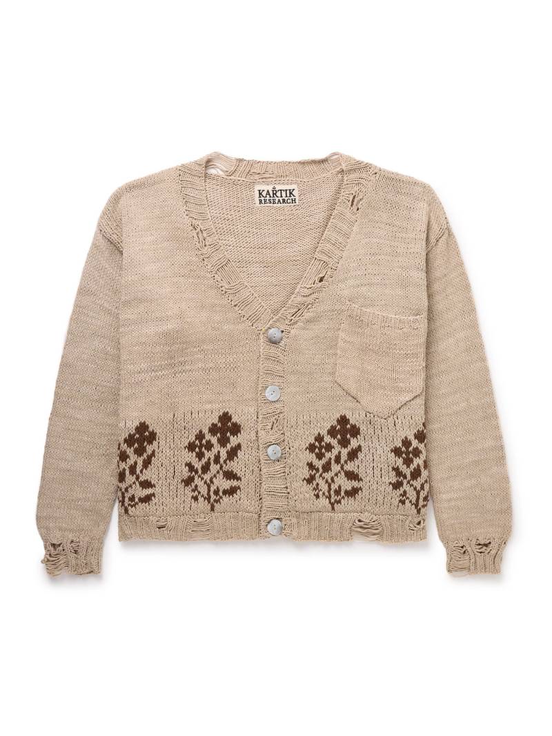 Kartik Research - Distressed Intarsia Kala Cotton Cardigan - Men - Neutrals - XXL von Kartik Research