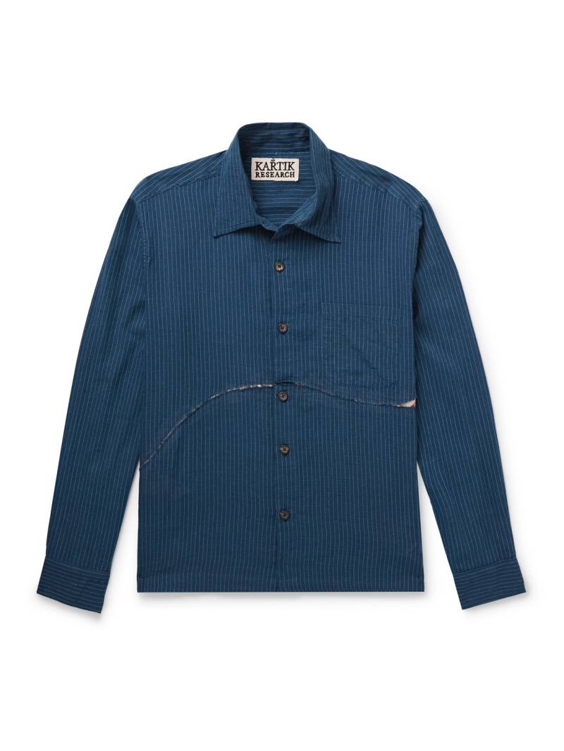 Kartik Research - Distressed Printed Cotton and Silk-Blend Shirt - Men - Blue - XL von Kartik Research