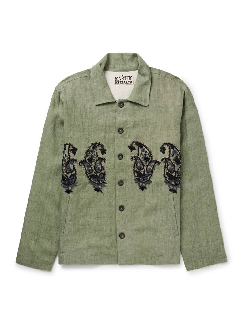 Kartik Research - Embellished Linen Overshirt - Men - Green - S von Kartik Research