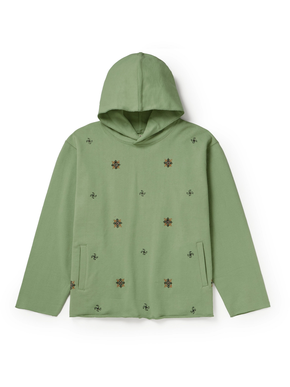 Kartik Research - Embroidered Distressed Cotton-Jersey Hoodie - Men - Green - XXL von Kartik Research