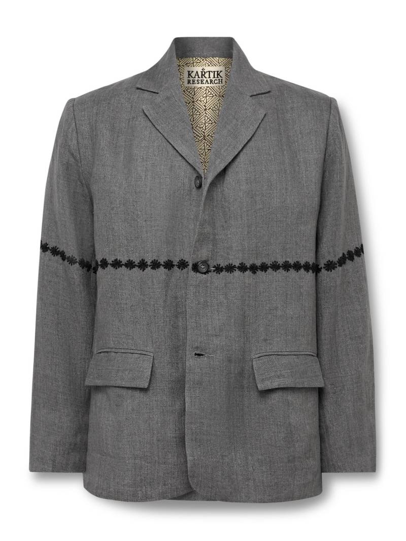 Kartik Research - Embroidered Linen Blazer - Men - Gray - M von Kartik Research