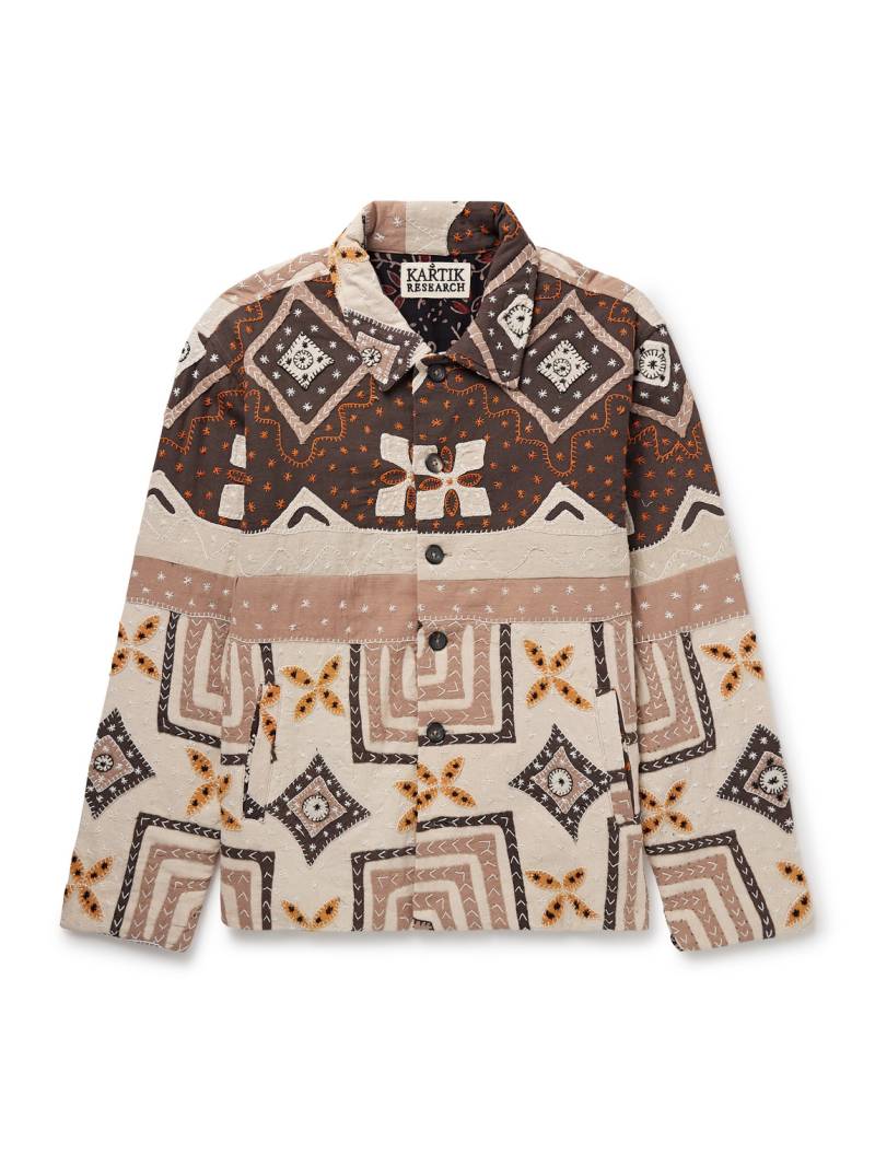 Kartik Research - Embroidered Quilted Patchwork Cotton Jacket - Men - Brown - S von Kartik Research