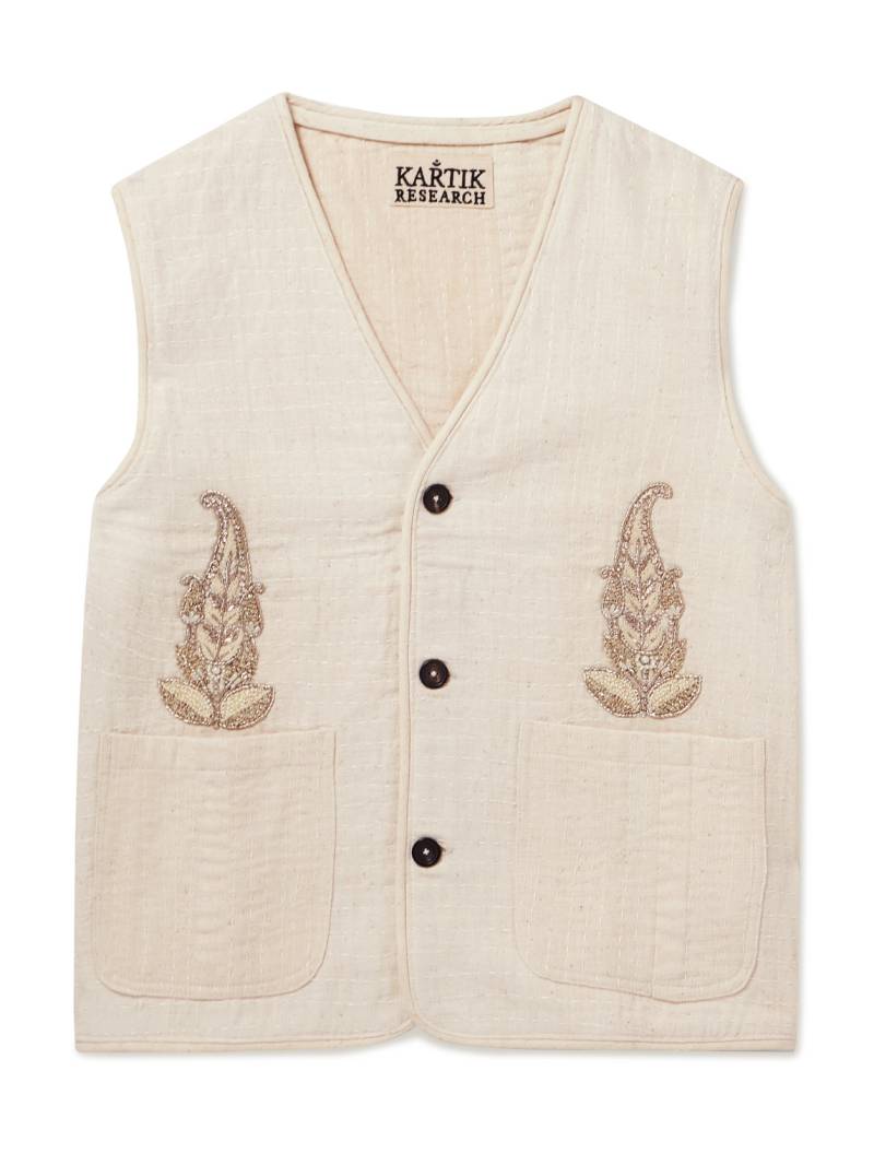 Kartik Research - Kantha Embellished Embroidered Cotton Vest - Men - Neutrals - XL von Kartik Research