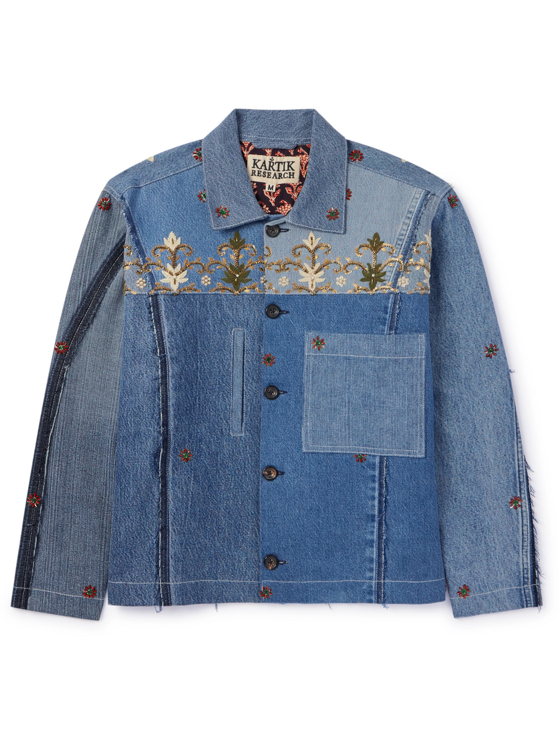 Kartik Research - Panelled Embellished Upcycled Denim Jacket - Men - Blue - S von Kartik Research